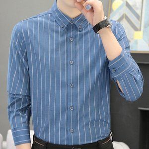Men's long-sleeved business shirt trend Korean style slim-fit striped fashion ca
